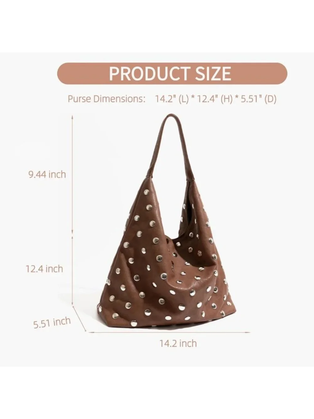 Edgy Vegan Leather Studded Tote Bag | Oversized Slouchy Hobo, Large Capacity
